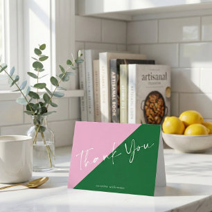 Persoonlijke naam Schattige preppy roze en groene Bedankkaart