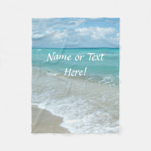 Persoonlijke naam Schilderachtig Aqua White Beach Fleece Deken