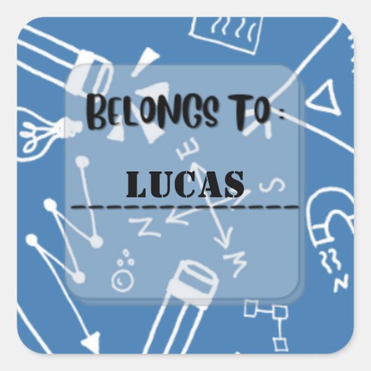 Persoonlijke naam school label sticker vierkant (Voorkant)