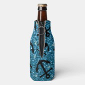Persoonlijke naam sky blue glitter ankers flesjeskoeler (Fles Achterkant)