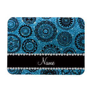 Persoonlijke naam sky blue glitter mandalas magneet