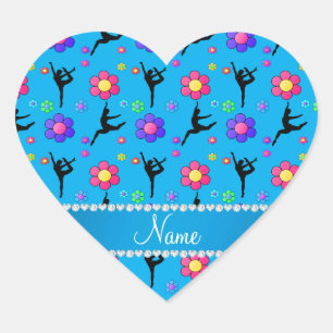 Persoonlijke naam sky blue gymnastiekbloemen hart sticker