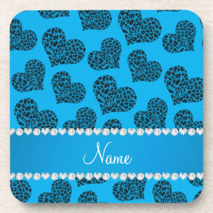 Persoonlijke naam sky blue leopard harten onderzetter