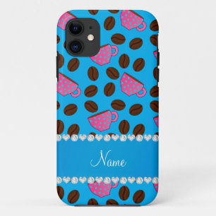Persoonlijke naam sky blue roze koffiebekers bonen iPhone 11 hoesje