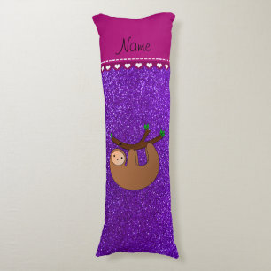 Persoonlijke naam sloth indigo paarse glitter lichaamskussen