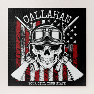 Persoonlijke NAAM Soldaat Schedel Dubbele Pistolen Legpuzzel