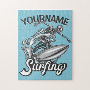 Persoonlijke NAAM Surfer Big Wave Skeleton Surfing Legpuzzel
