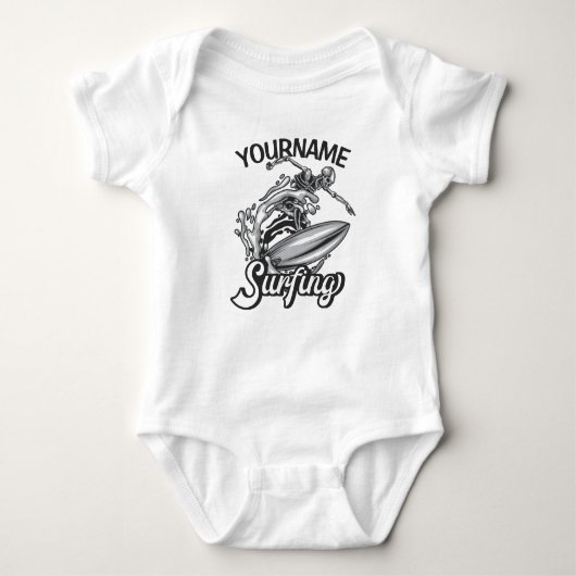 Persoonlijke NAAM Surfer Big Wave Skeleton Surfing Romper (Voorkant)