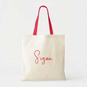 Persoonlijke naam-tas met rode script ontwerp tote bag