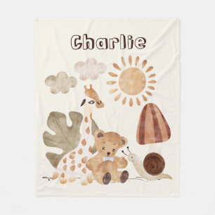 Persoonlijke naam Tekst Boho Woodland Oerwoud Dier Fleece Deken