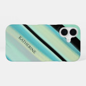 Persoonlijke Naam Tranquil Turquoise Strepen iPhone 16 Hoesje (Achterkant horizontaal)