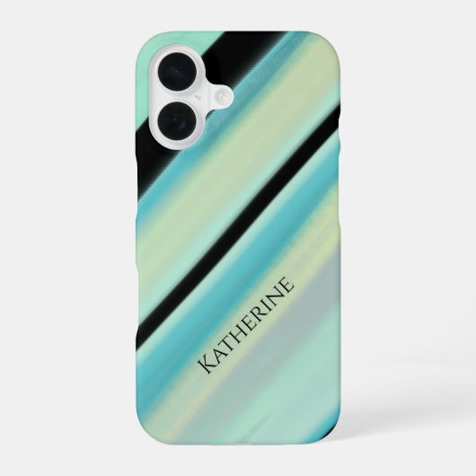 Persoonlijke Naam Tranquil Turquoise Strepen iPhone 16 Hoesje (Achterkant)