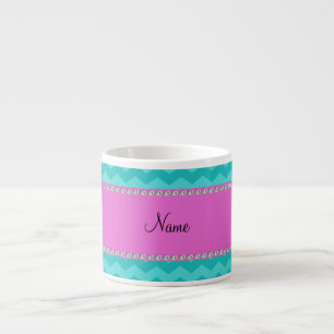 Persoonlijke naam turquoise chevrons roze diamante espresso kop