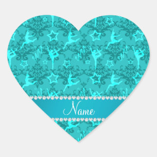Persoonlijke naam turquoise damask gymnastiek hart sticker