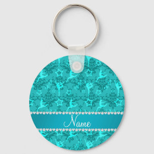 Persoonlijke naam turquoise damask gymnastiek sleutelhanger