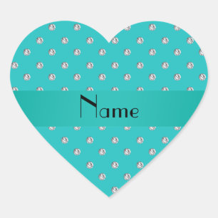 Persoonlijke naam turquoise diamonds hart sticker