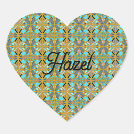 Persoonlijke naam turquoise goud mozaïek hart sticker