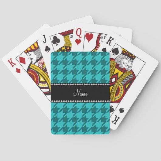 Persoonlijke naam turquoise houndstooth pokerkaarten (Achterkant)
