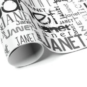 Persoonlijke naam Typografie Black Gray Word Cloud Cadeaupapier (Rol Hoek)