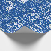 Persoonlijke naam Typografie Blue Word Cloud Cadeaupapier (Hoek)
