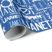 Persoonlijke naam Typografie Blue Word Cloud Cadeaupapier (Rol Hoek)