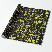 Persoonlijke naam Typografie Yellow Black Cadeaupapier (Uitgerold)