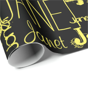 Persoonlijke naam Typografie Yellow Black Cadeaupapier