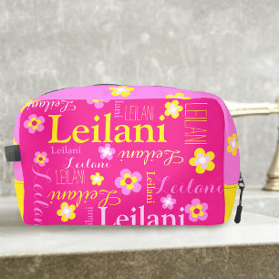 Persoonlijke naam typografische bloem roze toilettasje