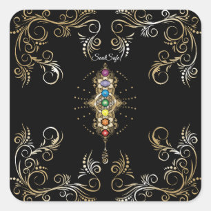 Persoonlijke naam Uitgelijnd Gold Chakra Vierkante Sticker