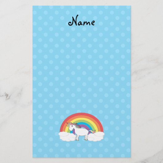 Persoonlijke naam unicorn blue polka-punten briefpapier (Voorkant)