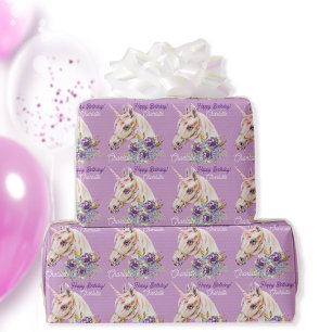 Persoonlijke naam Unicorn Girls Birthday Gift Cadeaupapier