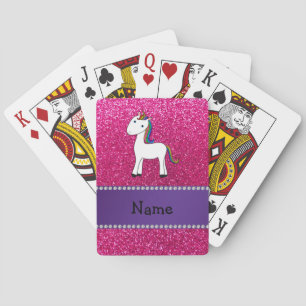 Persoonlijke naam unicorn roze glitter speelkaarten