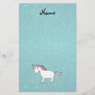 Persoonlijke naam unicorn turquoise glitter briefpapier