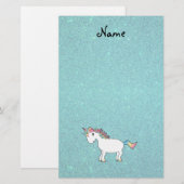 Persoonlijke naam unicorn turquoise glitter briefpapier (Voorkant / Achterkant)