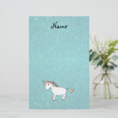 Persoonlijke naam unicorn turquoise glitter briefpapier (Staand voorkant)