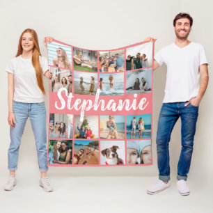Persoonlijke naam & unieke fotocollage fleece deken