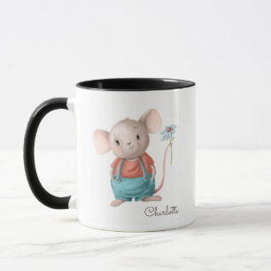 Persoonlijke naam van de Cute Mouse Holding Flower Mok