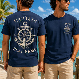 Persoonlijke naam van zeecapitein anker t-shirt