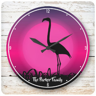 Persoonlijke NAAM Vivid Beach Sunset Pink Flamingo Grote Klok