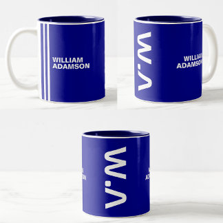 Persoonlijke naam voor hem | Modern blauw wit Tweekleurige Koffiemok