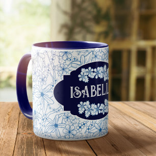 Persoonlijke naam vrouwelijk blauw bloempatroon mok