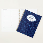 Persoonlijke naam vrouwelijk blauw bloempatroon planner (Display)