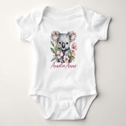 Persoonlijke naam waterverf koala beer romper (Voorkant)