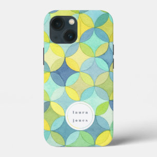 Persoonlijke naam waterverfcirkelpatroon iPhone 13 mini hoesje