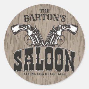 Persoonlijke naam Wilde West Pistool Revolver Salo Ronde Sticker
