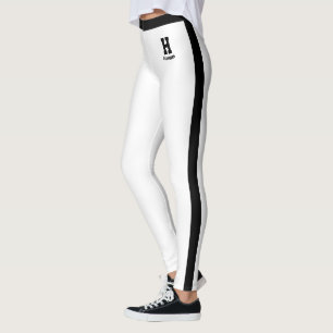Persoonlijke naam wit zwart monogram strepen leggings