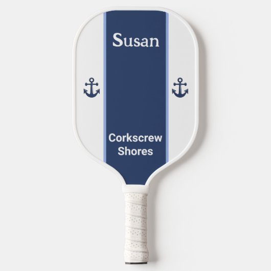 Persoonlijke naam Witte marine Blauwe Anchor Pickleball Paddle (Voorkant)