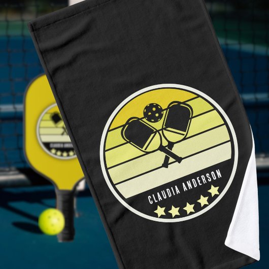 Persoonlijke naam Yellow Pickleball Paddle Black Handdoek