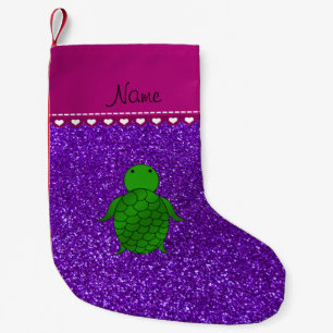 Persoonlijke naam zee schildpad paarse glitter kleine kerstsok