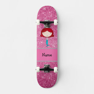 Persoonlijke naam zeemeermin roze glitter skateboard
